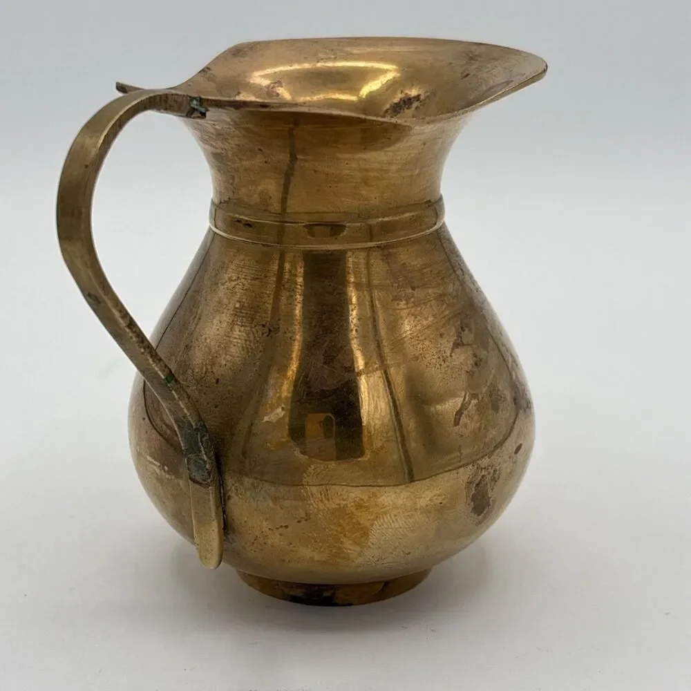 Vintage Brass Pitcher Creamer Vase Decorative Small With Handle India